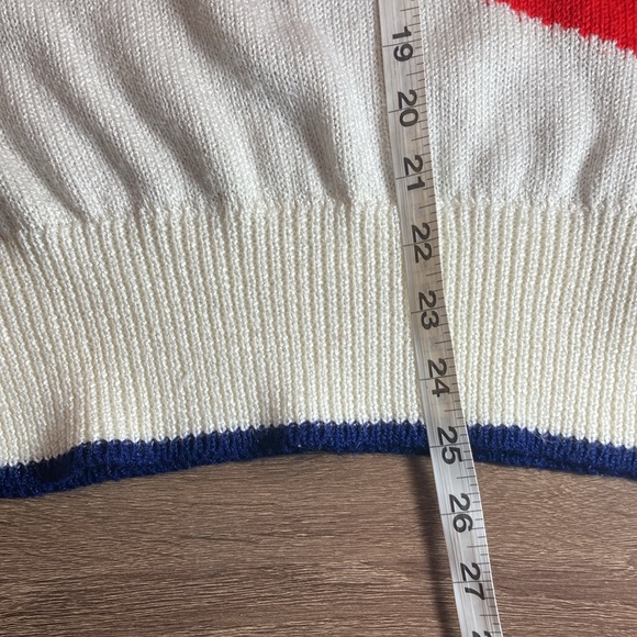 Vintage 80’s Women’s Abstract Vivanti 3/4 Sleeve Sweater Blue white & Red - Picture 7 of 8